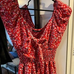 SHEIN red flower front tie dress